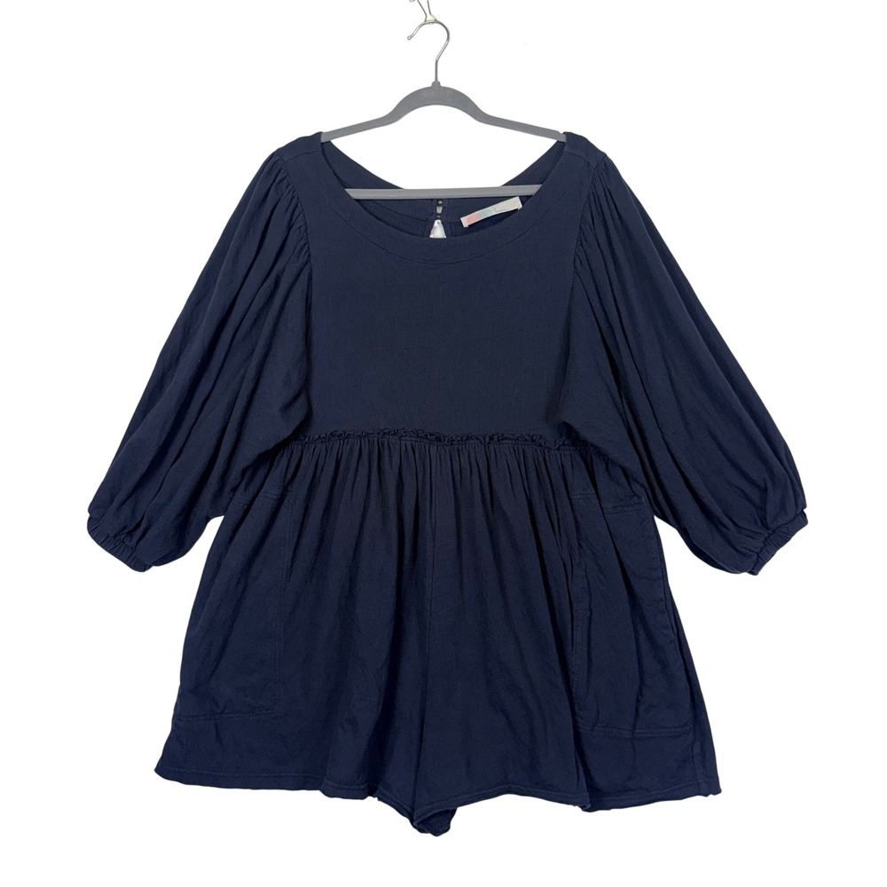 Free People Beach Linen Blend BEYOND OBSESSED Balloon Sleeve Babydoll Romper L